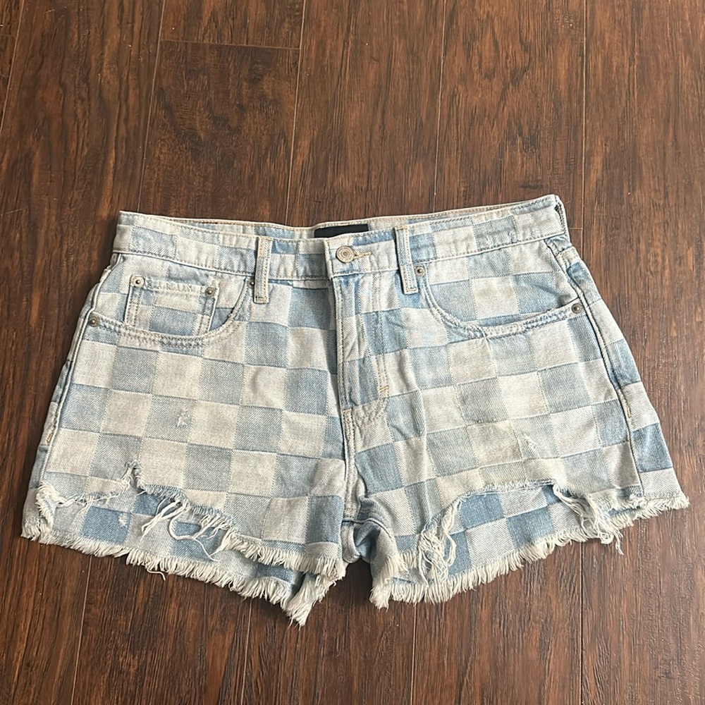 Lucky Brand Checkered Distressed Jean Shorts Size 8/29